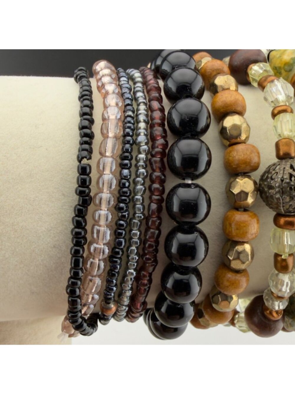 Boho Bracelet Lot Silver Tone Cuff Rhinestone Stretch Mixed Metals Stackable - Picture 11 of 16